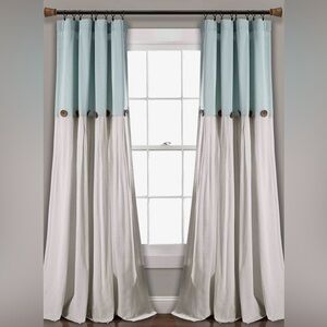 (2)New Cotton-Linen Color Block Button Detail Boho Curtain Panels + FREE 🎁